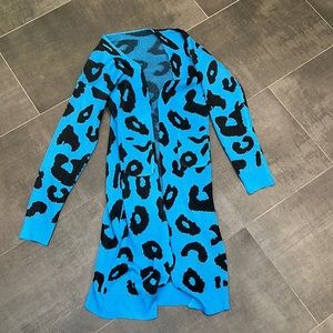 Long Blue and Black Leopard Cardigan